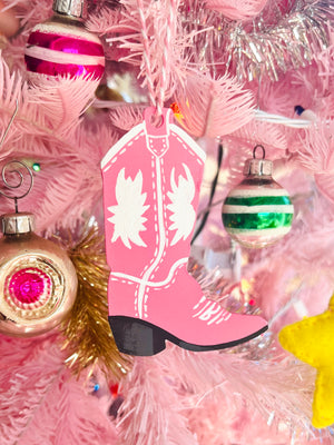 Pink Cowboy Boot Christmas Ornament