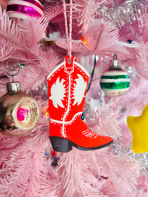 Red Cowboy Boot Christmas Ornament