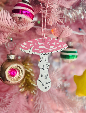 Pink Toadstool Christmas Ornament